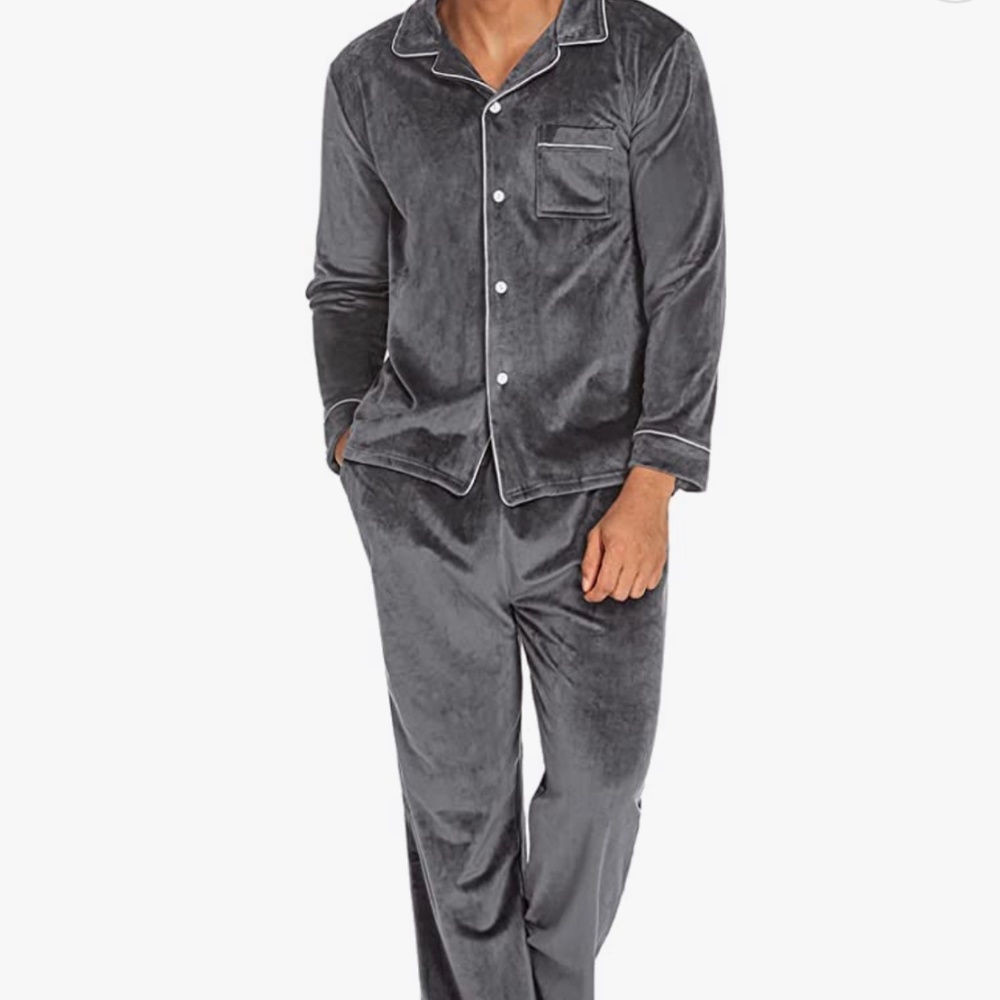 NEW Mens Velour Pajamas 2 Pieces Velvet Lounge Set Warm Button Up Pj Sets Long S